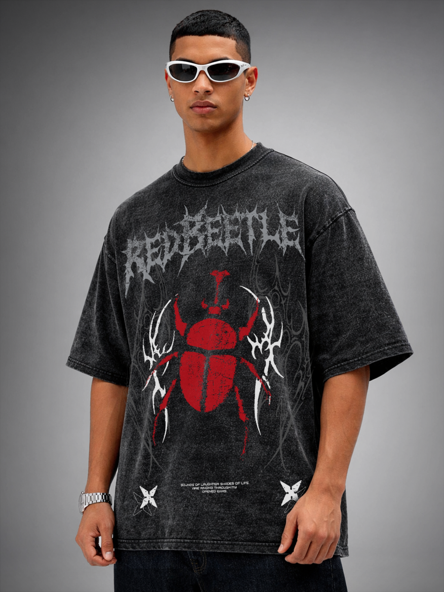 Red Beetle Acid wash Oversize T-shirt