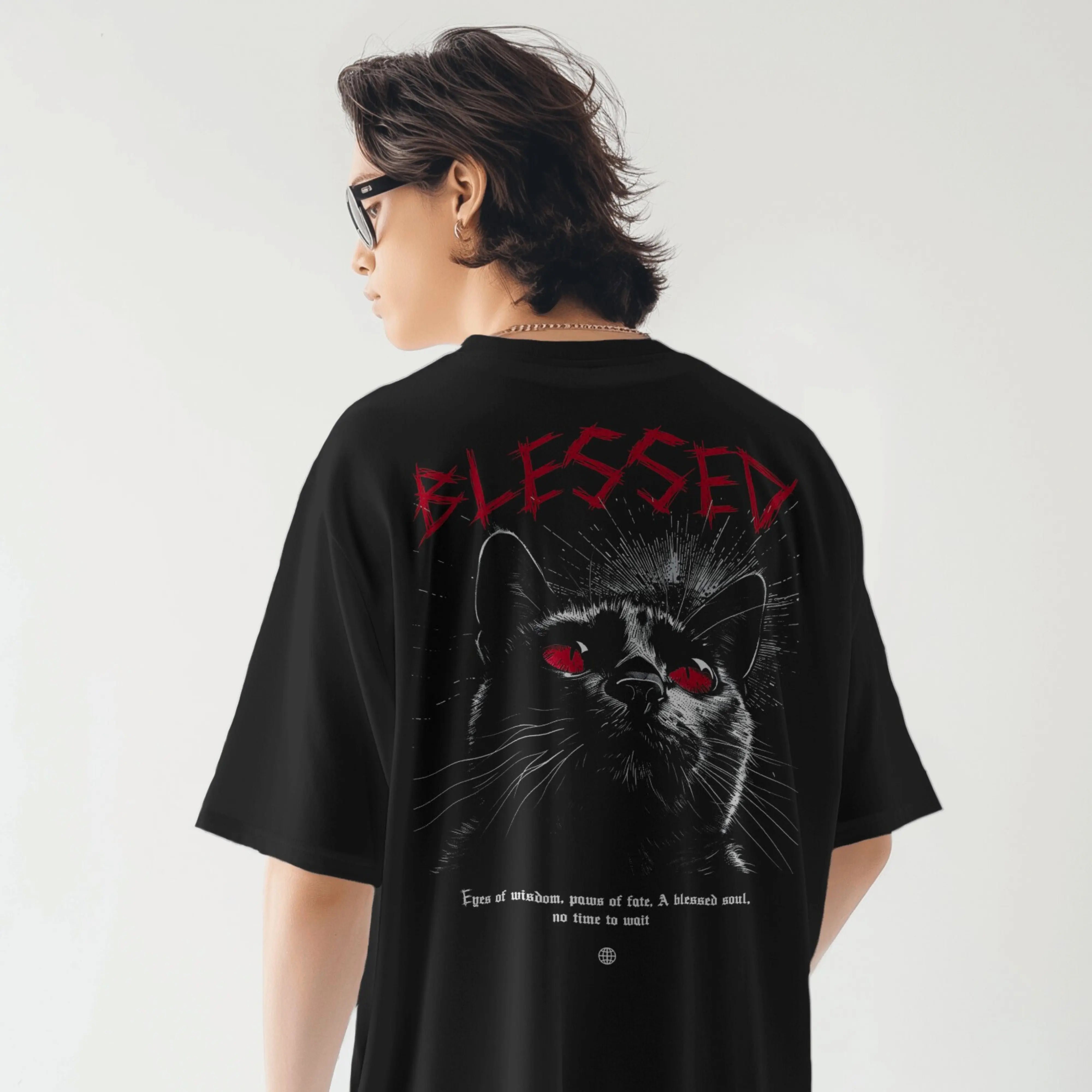 Blessed Cat Retro Oversized T-Shirt Red Beetle
